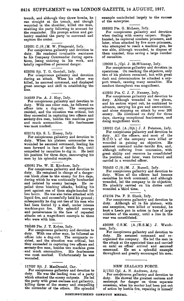 Supplement to the London Gazette – August 16, 1917, https://www.thegazette.co.uk/awards-and-accreditation/notice